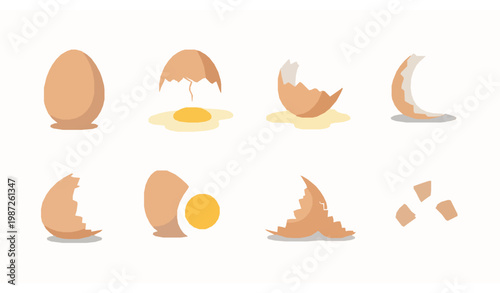 Eggshell icon set broken egg shells vector illustration farm food design
