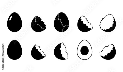 Minimal broken eggshell icon set silhouette egg fragments vector illustration
