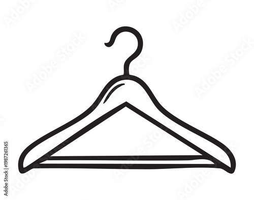 Hanging clothes in wardrobe illustration. Clear representing clothing hanging within closet space. Minimalist lineart icon depicting clothes hanger in wardrobe for fashion and retail use