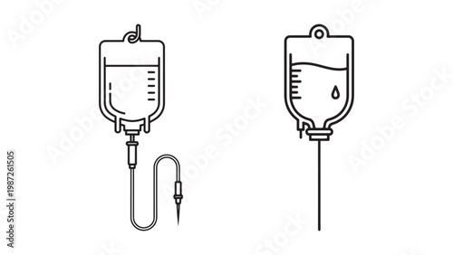 Minimalist Line Art Illustration of Intravenous Drip Bags for Medical Treatment and Healthcare, Essential Hospital Equipment for Patient Care and Fluid Delivery