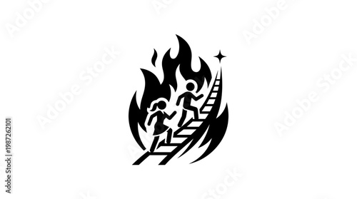 People Climbing Ladder Out of Fire Towards Star