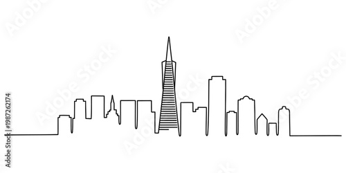 A minimalist single line drawing of the iconic san francisco city skyline on a white background Vector, illustration
