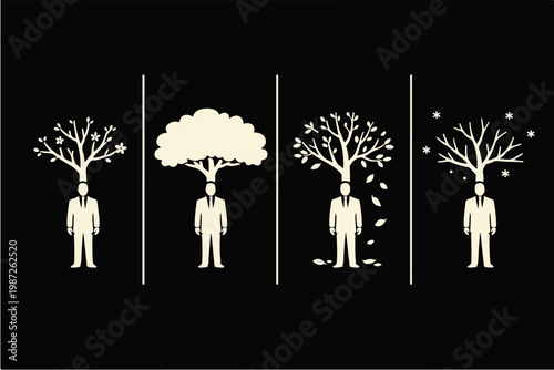 Business Lifecycle Concept with Four Seasonal Stages Representing Startup Growth Maturity and Decline in Entrepreneur Journey Illustration