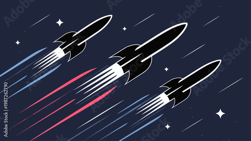 Stylized squadron of jet planes with grainy france flag tricolor smoke trails on dark space background
