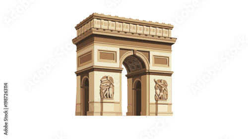 Vector illustration of a classic neoclassical triumphal arch monument in 3D perspective view