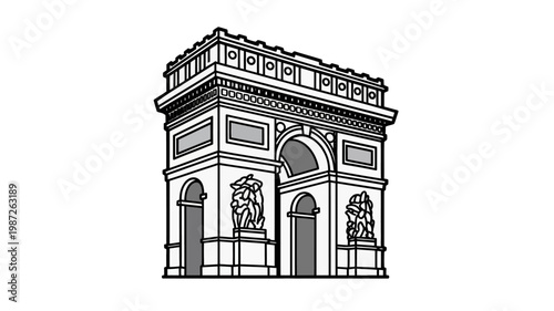 Isometric vector illustration of a classic neoclassical triumphal arch monument isolated on white