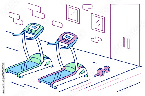 Gym cardio area cartoon background simple vector illustration