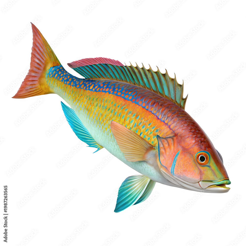 Fototapeta premium A vibrant fish with colorful scales on transparent background