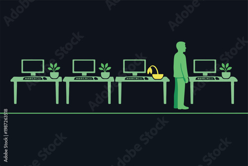 Toxic Workplace Culture Concept with Single Wilting Plant Among Healthy Office Environment Symbolizing Poor Management Impact and Employee Wellbeing Illustration