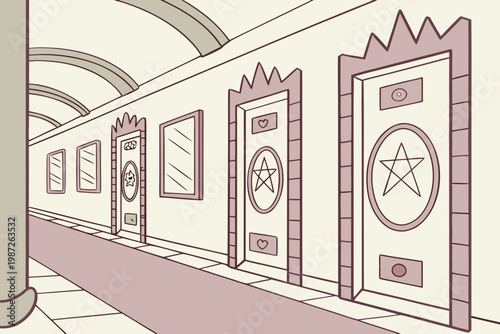 Magic mirror hall cartoon background simple vector illustration