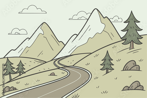 Mountain pass with road cartoon background simple vector illustration
