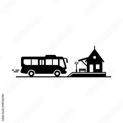 Bus arriving at a simple bus stop station.