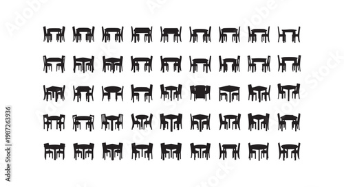 Dining table and chairs set silhouettes furniture icons for interior design and floor planning architectural symbols art.