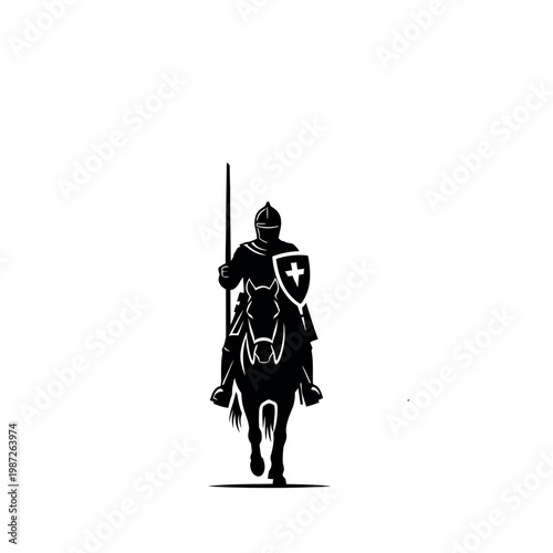 Silhouette of a Knight on Horseback with Spear and Shield.