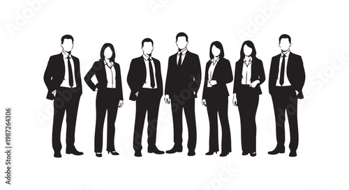 Diverse group of business people professionals wearing suits in silhouette standing together vector.