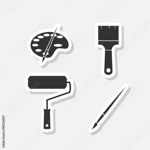 Paint icons set sticker isolated on gray background