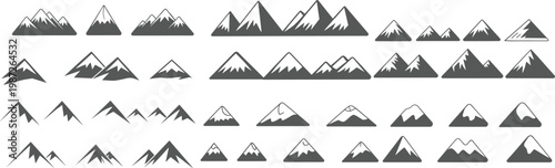 Comprehensive Set of Diverse Mountain Peak Silhouettes with Snow Caps and Various Geometric Shapes for Professional Logo Design Outdoor Branding Nature Illustrations and Minimalist Vector Art