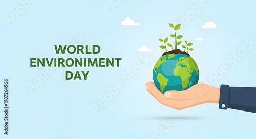 Celebrating world environment day with a green planet and sapling