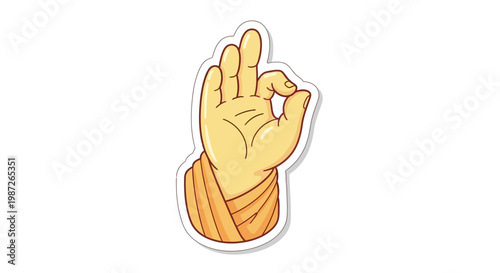 Buddha Hand Mudra Gesture of Wisdom and Enlightenment, Cartoon Sticker Style