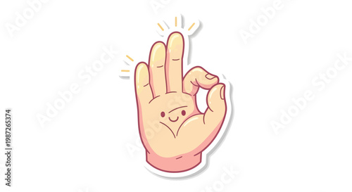 Cute Cartoon Hand Making OK Gesture with Happy Face - Vector Illustration