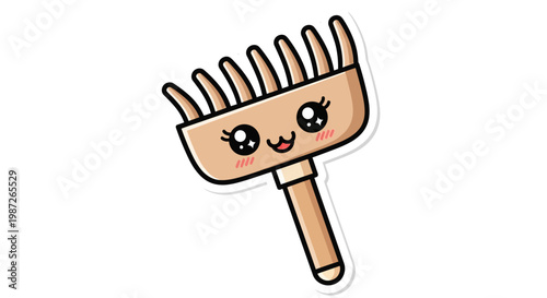 Cute Rake Character with Kawaii Face, Garden Tool Illustration