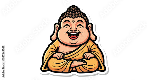 Happy Laughing Buddha Cartoon Character, Symbol of Fortune and Joy
