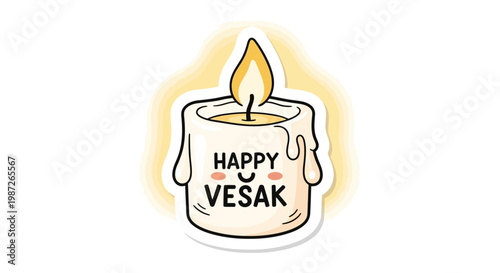 Happy Vesak Candle Illustration - Cute Cartoon Style Celebration