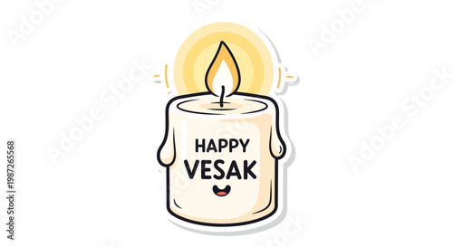 Happy Vesak Day Cute Candle Illustration with Smiling Face and Warm Light