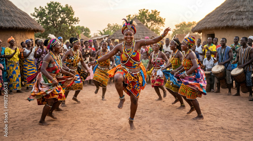 Group of African People in Traditional Costumes Performing Ritual Dance