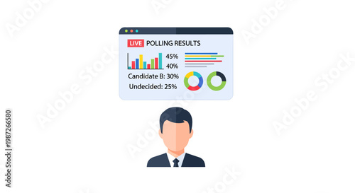 Election results infographic with businessman and polling data