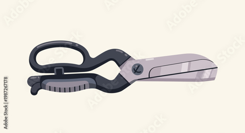 An isolated metallic key and silver steel tool equipment, including a sharp cutter and iron handle, lie as a single object on a white background
