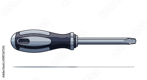 An isolated screwdriver and steel screw set on a white background provides a metallic hardware tool for professional repair work, construction, and carpentry equipment needs