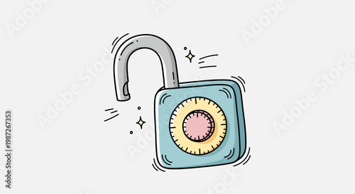 Vector illustration of a secure chrome steel padlock with a combination dial and key symbol representing a safe business protection concept for data security