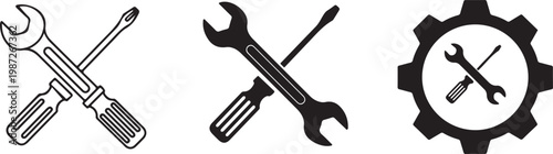 Tools set with wrench screwdriver and gear for repair maintenance and industrial work.