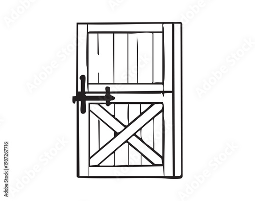 Quadro em tela Wooden barn door with crossbeam latch and weathered planks farmhouse entry scene
