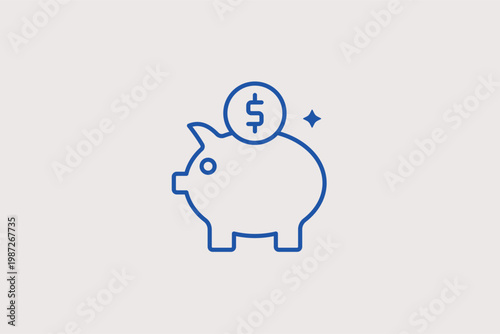 Piggy bank with a heart coin line icon for micro-donations and fundraising apps. Compact Vector Illustration for savings goals and personal philanthropy tracking.