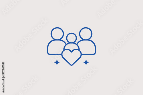 Group of people with a heart line icon for community building and social work platforms. Meaningful Vector Illustration for non-profit teamwork and volunteer recruitment.