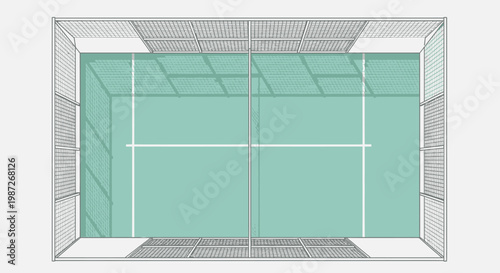 An overhead view of a squash court.