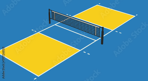 Pickleball court with yellow surface.