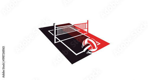 Isometric illustration of volleyball court.