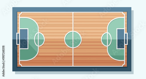 A top-down view of a basketball court.