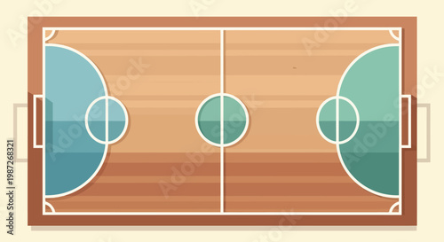 A top-down view of a basketball court.