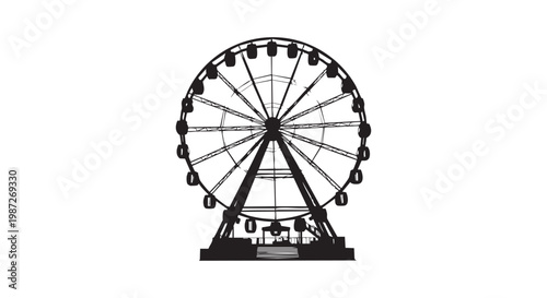 Ferris wheel silhouette vector illustration of amusement park ride icon for carnival fair and entertainment park design.