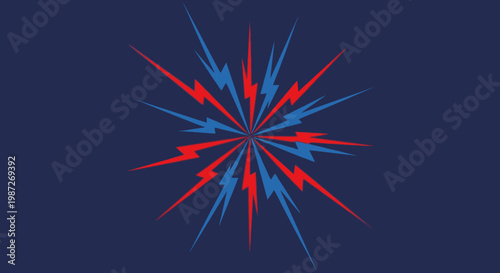 Vibrant red and blue abstract starburst design on dark background