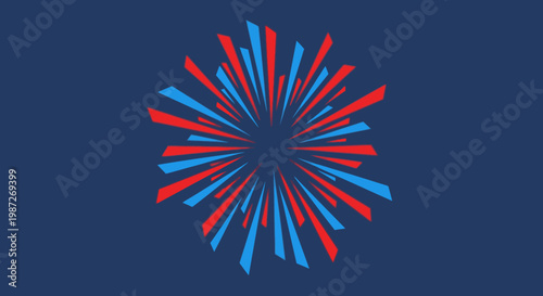 Abstract explosion of red and blue lines on dark background
