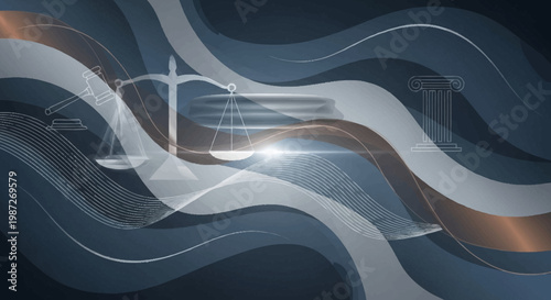 Scales of Justice Symbol Amidst Abstract Wavy Lines.