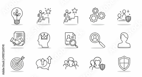 Set of business and management icons in line style.