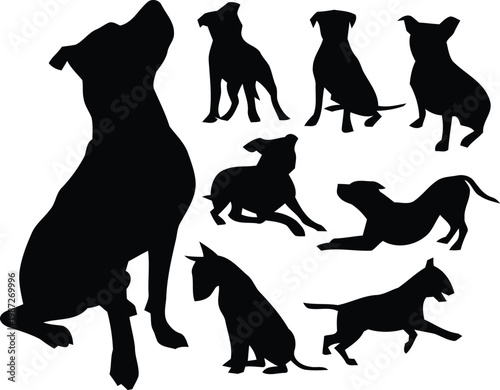 Black silhouette set of dogs domestic animal vector illustration collection