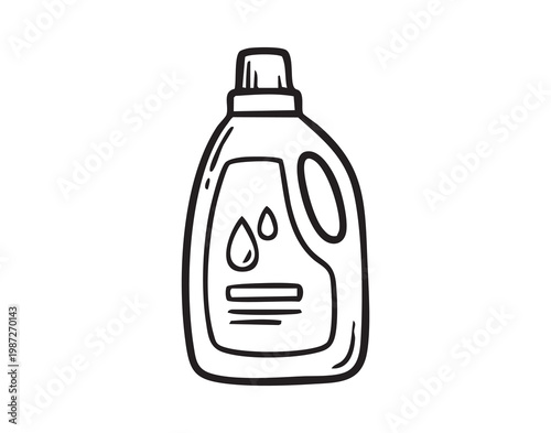 Liquid detergent bottle with spillproof cap and subtle label droplets, practical household cleaning product for laundry and stain removal, durable plastic container designed for easy pouring