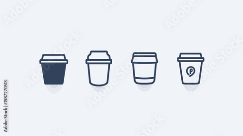 A group of four coffee cup icons with minimalist design against a white background